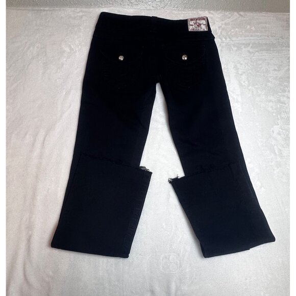 True Religion Womens Black Jeans Denim Flare Jeans Raw Hem Sz 26 Disco Becky - Picture 12 of 12